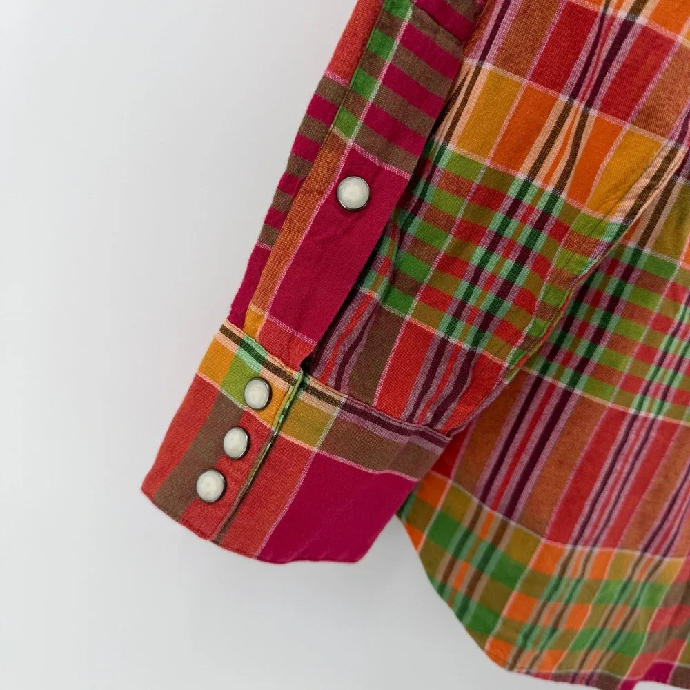 Polo Ralph Lauren Mens Large Plaid Western Shirt Pearl Snap Cotton Multi Color
